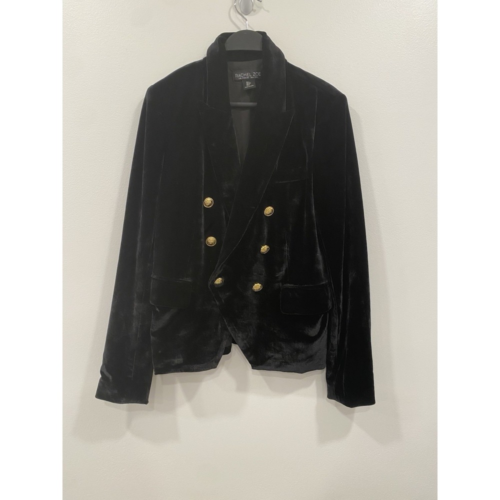 RACHEL ZOE Womens Black Velvet Velour Blazer Sz Small Gold Accent Buttons
